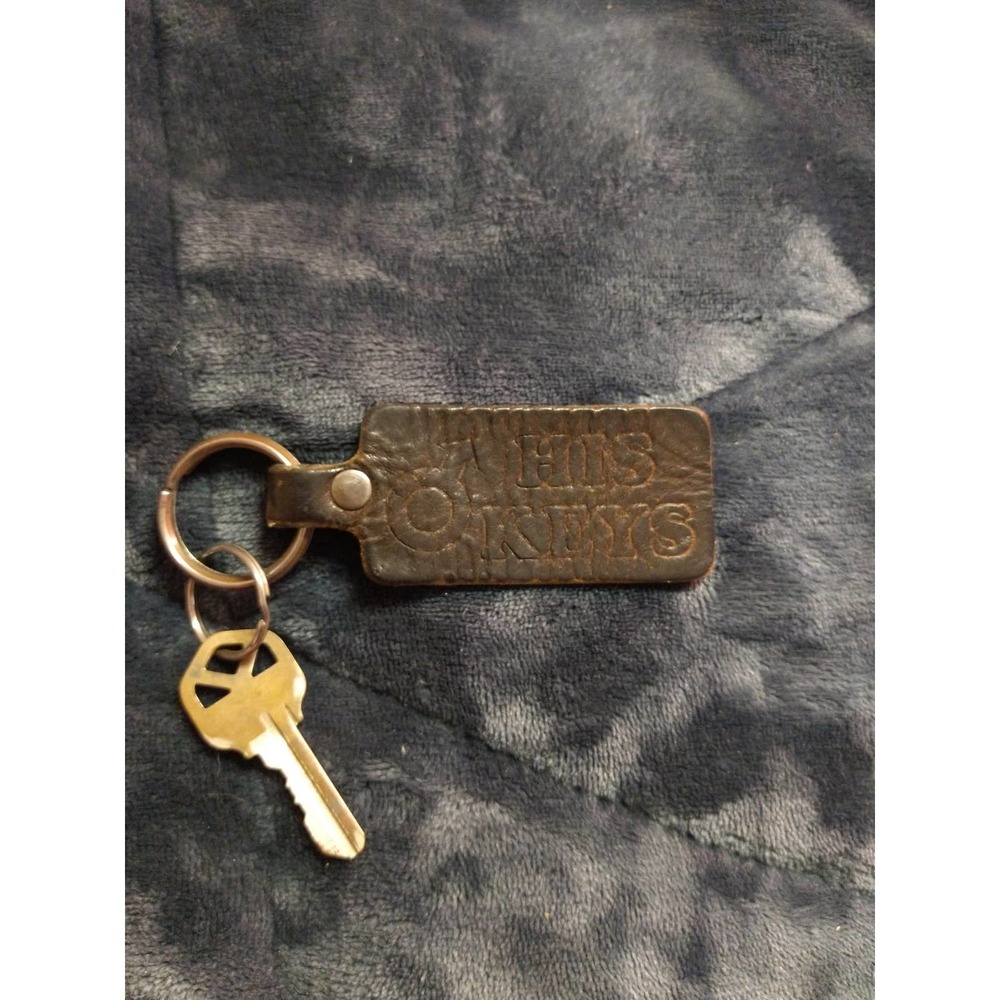Vintage leather key fob, keychain "his keys" male symbol